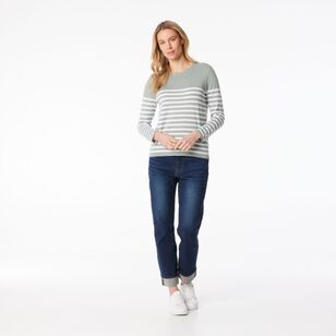 Khoko Collection Women's Stripe Knit Sage & White