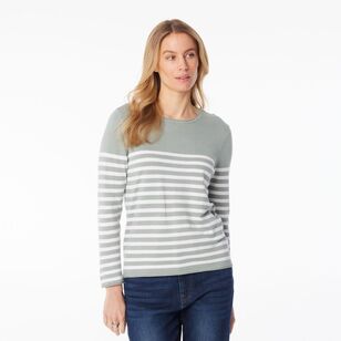 Khoko Collection Women's Stripe Knit Sage & White