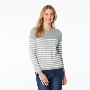 Khoko Collection Women's Stripe Knit Sage & White