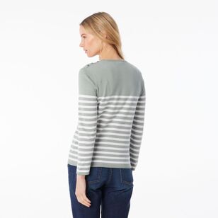 Khoko Collection Women's Stripe Knit Sage & White