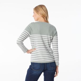 Khoko Collection Women's Stripe Knit Sage & White