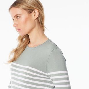 Khoko Collection Women's Stripe Knit Sage & White