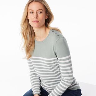 Khoko Collection Women's Stripe Knit Sage & White