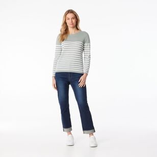 Khoko Collection Women's Stripe Knit Sage & White