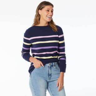 Khoko Collection Women’s Engineered Stripe Knit Jumper Navy & Stripe