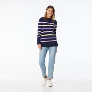 Khoko Collection Women’s Engineered Stripe Knit Jumper Navy & Stripe