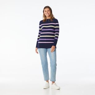 Khoko Collection Women’s Engineered Stripe Knit Jumper Navy & Stripe