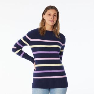 Khoko Collection Women’s Engineered Stripe Knit Jumper Navy & Stripe