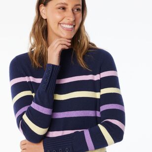 Khoko Collection Women’s Engineered Stripe Knit Jumper Navy & Stripe