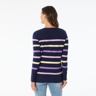 Khoko Collection Women’s Engineered Stripe Knit Jumper Navy & Stripe