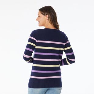 Khoko Collection Women’s Engineered Stripe Knit Jumper Navy & Stripe