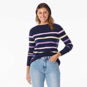 Khoko Collection Women’s Engineered Stripe Knit Jumper Navy & Stripe