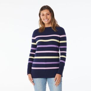 Khoko Collection Women’s Engineered Stripe Knit Jumper Navy & Stripe