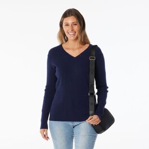 Khoko Collection Women's Soft Knit Cable Jumper Navy