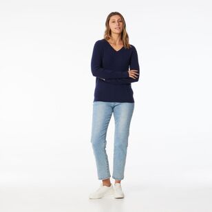 Khoko Collection Women's Soft Knit Cable Jumper Navy