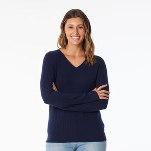 Khoko Collection Women's Soft Knit Cable Jumper Navy