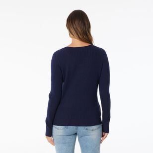 Khoko Collection Women's Soft Knit Cable Jumper Navy