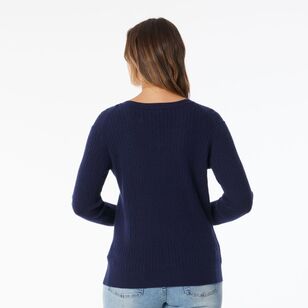 Khoko Collection Women's Soft Knit Cable Jumper Navy