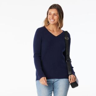 Khoko Collection Women's Soft Knit Cable Jumper Navy