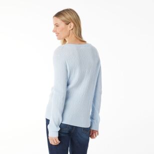 Khoko Collection Women's Soft Knit Cable Jumper Pale Blue