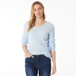 Khoko Collection Women's Soft Knit Cable Jumper Pale Blue