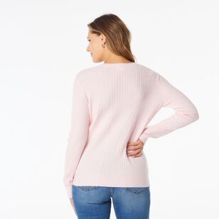 Khoko Collection Women's Soft Knit Cable Jumper Soft Pink