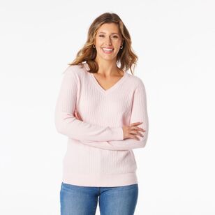 Khoko Collection Women's Soft Knit Cable Jumper Soft Pink