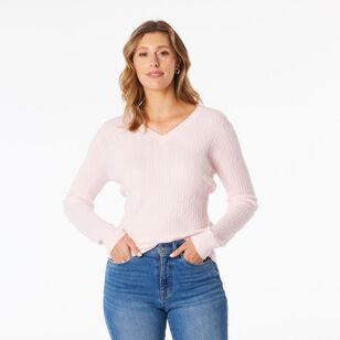 Khoko Collection Women's Soft Knit Cable Jumper Soft Pink