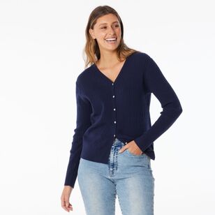 Khoko Collection Women's Soft Knit Cable Cardigan Navy