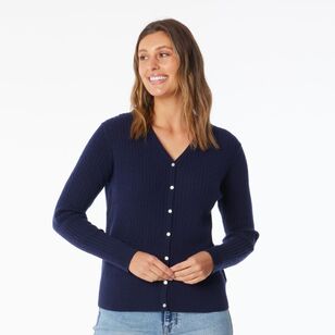 Khoko Collection Women's Soft Knit Cable Cardigan Navy