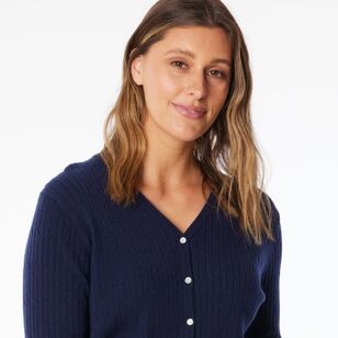 Khoko Collection Women's Soft Knit Cable Cardigan Navy