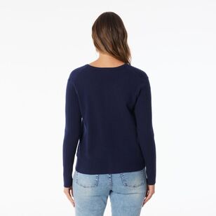 Khoko Collection Women's Soft Knit Cable Cardigan Navy