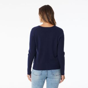 Khoko Collection Women's Soft Knit Cable Cardigan Navy