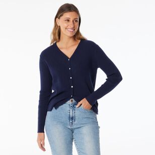 Khoko Collection Women's Soft Knit Cable Cardigan Navy