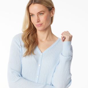 Khoko Collection Women's Soft Knit Cable Cardigan Pale Blue