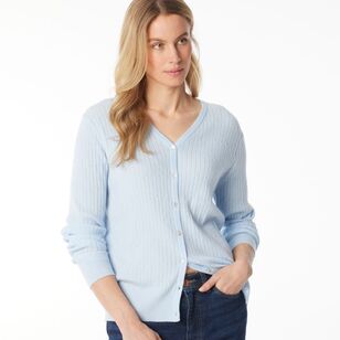 Khoko Collection Women's Soft Knit Cable Cardigan Pale Blue