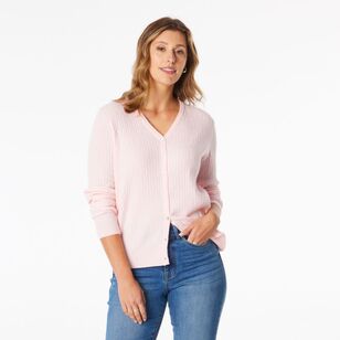 Khoko Collection Women's Soft Knit Cable Cardigan Soft Pink