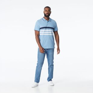 JC Lanyon Men's Elwick Chest Stripe Polo Shirt Dust Blue