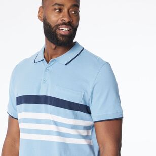 JC Lanyon Men's Elwick Chest Stripe Polo Shirt Dust Blue