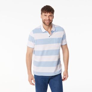 JC Lanyon Men's Short Sleeve Derby Oxford Block Stripe Polo Dusk Blue