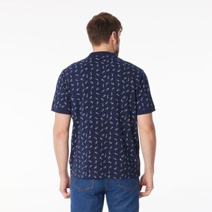 JC Lanyon Men's Gowrie Short Sleeve Fish Printed Jersey Polo Navy