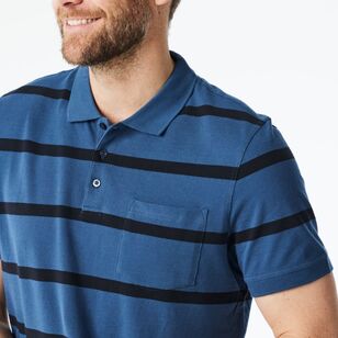 JC Lanyon Men’s Nelson Short Sleeve Pique Yarn Dye Stripe Polo Denim