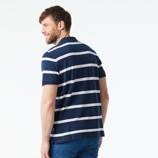 JC Lanyon Men’s Nelson Short Sleeve Pique Yarn Dye Stripe Polo Navy