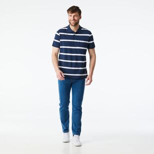 JC Lanyon Men’s Nelson Short Sleeve Pique Yarn Dye Stripe Polo Navy