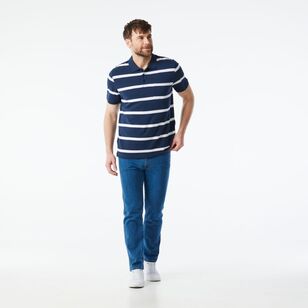 JC Lanyon Men’s Nelson Short Sleeve Pique Yarn Dye Stripe Polo Navy