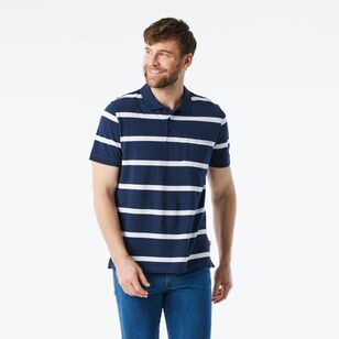 JC Lanyon Men’s Nelson Short Sleeve Pique Yarn Dye Stripe Polo Navy