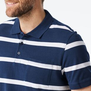 JC Lanyon Men’s Nelson Short Sleeve Pique Yarn Dye Stripe Polo Navy