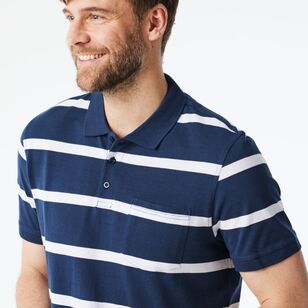 JC Lanyon Men’s Nelson Short Sleeve Pique Yarn Dye Stripe Polo Navy