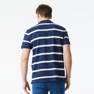 JC Lanyon Men’s Nelson Short Sleeve Pique Yarn Dye Stripe Polo Navy