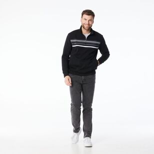 JC Lanyon Men's Carlton Jacquard Panel 1/2 Zip Black & Charcoal